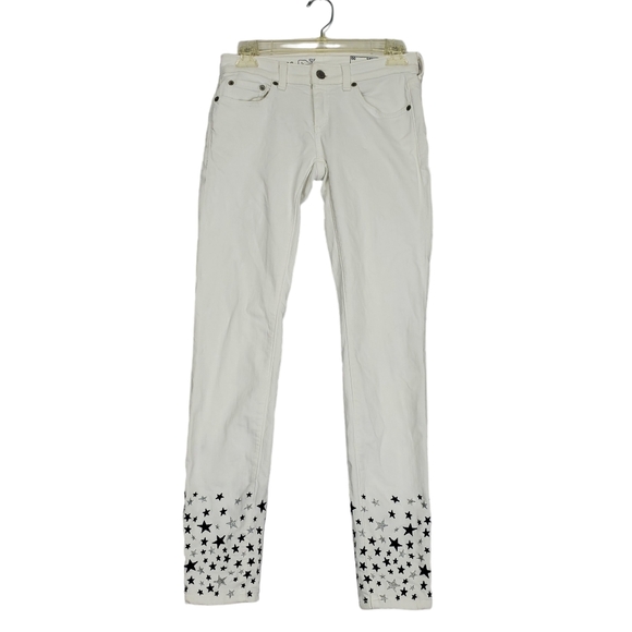 Vineyard Vines White Straight Leg Jeans w/ Blue & Silver Stars Embroidered Sz 00 - Picture 2 of 12
